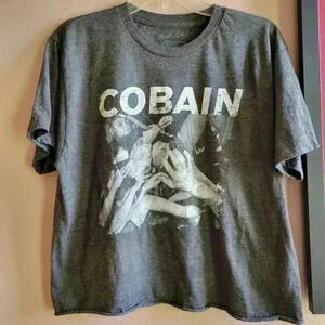 Women's Gray & Black KURT COBAIN NIRVANA T-SHIRT Cropped Tee SZ L/XL